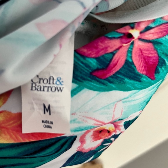 Tankini Halter Swim Tropical Floral Bathing Suit Top Teal Pink Yellow Size M - Picture 10 of 15